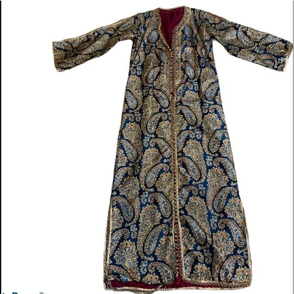 Blue Paisley Kaftan with Metallic Gold Brocade - Picture 5 of 15